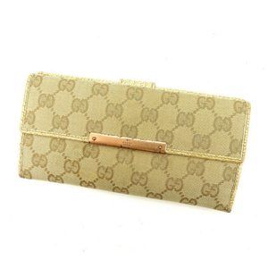 Auth Gucci Wallet Purse Long Wallet G logos Beige Pink Woman